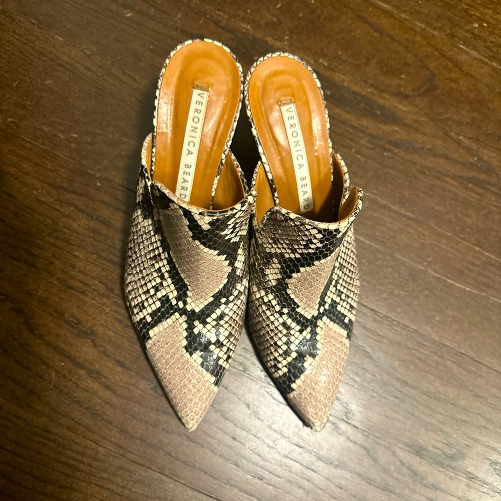 Veronica Beard Snakeskin Pearla Mules